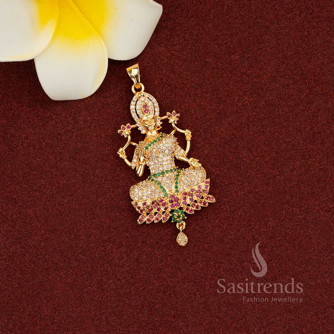 Luxurious Micro Gold Plated AD Stone Lakshmi Goddess Pendant Charm – sasitrends