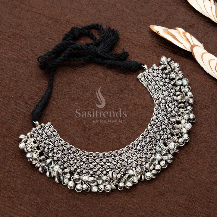 Oxidised German Silver Jhumka Cluster Choker Necklace for Navaratri Saree Wear – Sasitrends