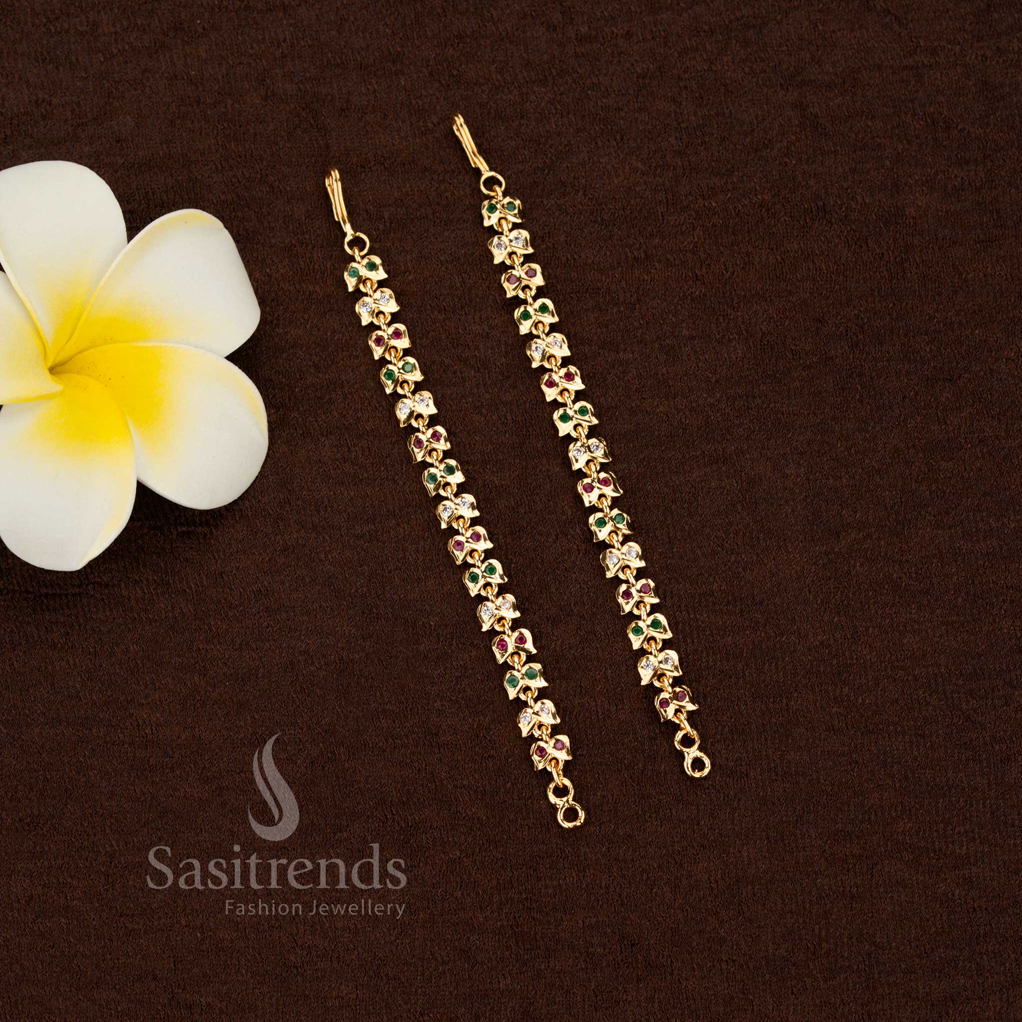 Festive radiance impon micro gold plated Panchaloga floral matil multi with guaranteed finish perfect for poojas, bridal functions, and classical dance styling – Sasitrends