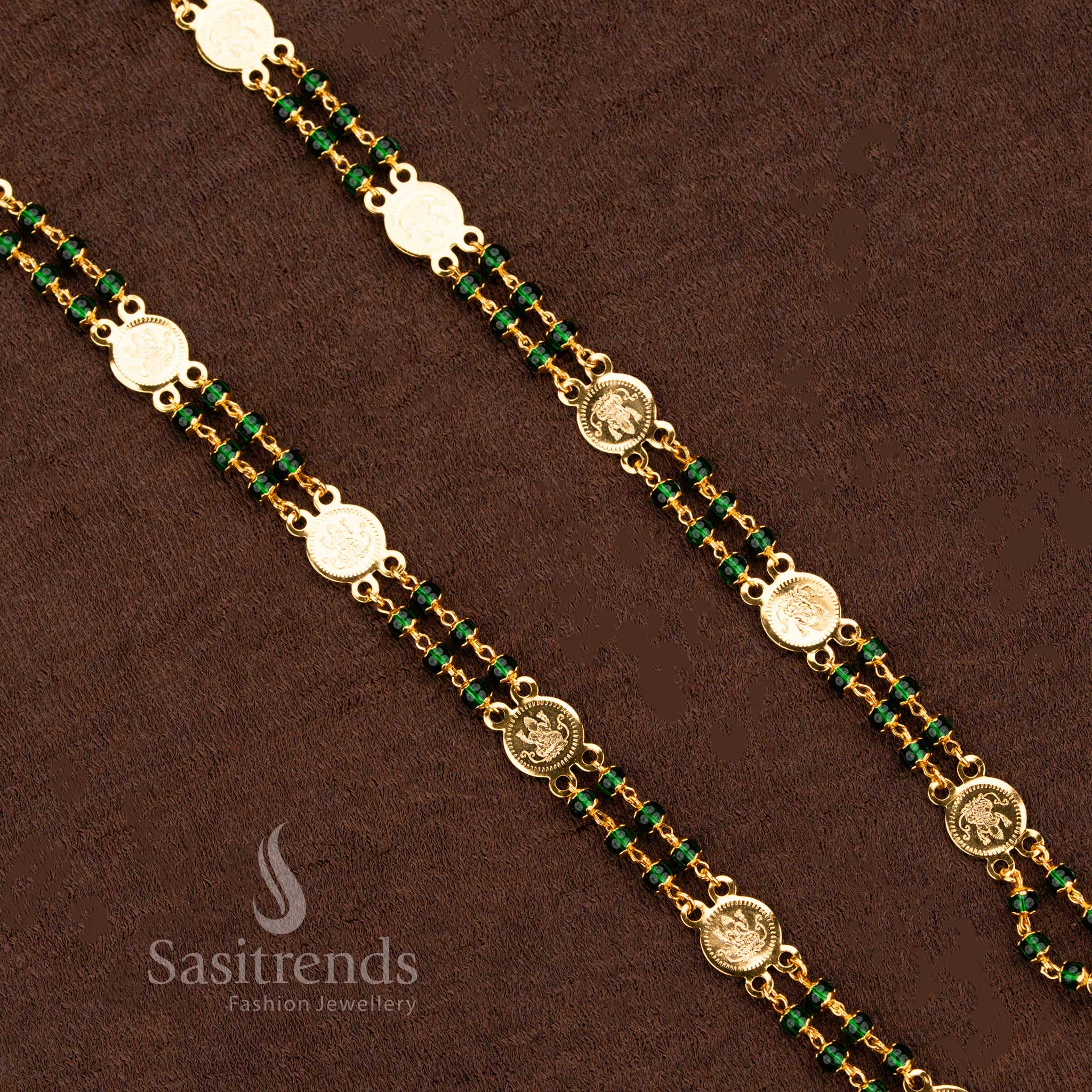 Temple Design Lakshmi Coin Necklace With Micro Gold Green Accents And Opulent Cultural Touch Jewellery - Sasitrends