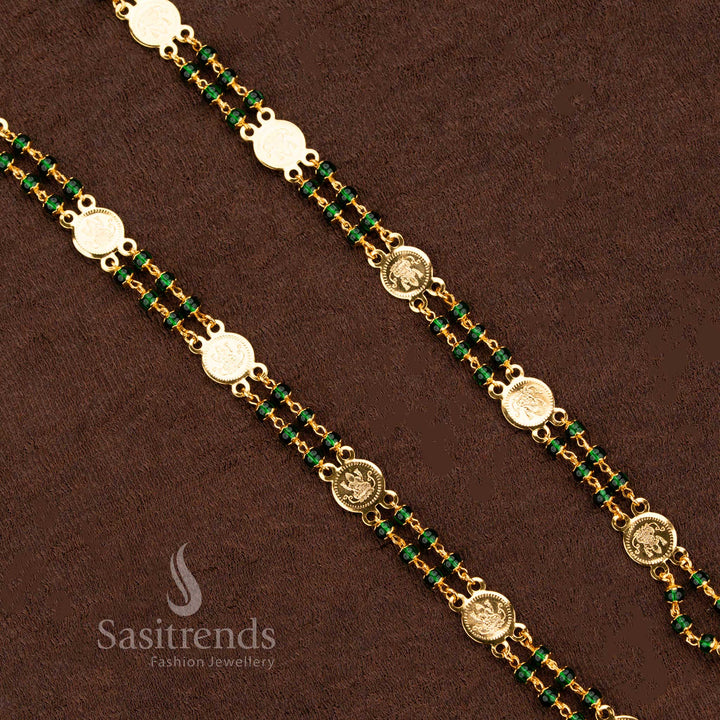 Temple Design Lakshmi Coin Necklace With Micro Gold Green Accents And Opulent Cultural Touch Jewellery - Sasitrends