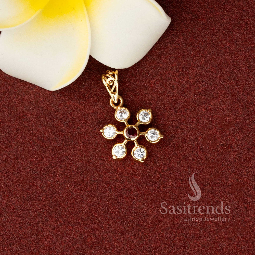 Dual-tone Impon panchaloha floral pendant in white-ruby detailing with radiant AD accents curated for exquisite festive saree looks and cultural gatherings – Sasitrends