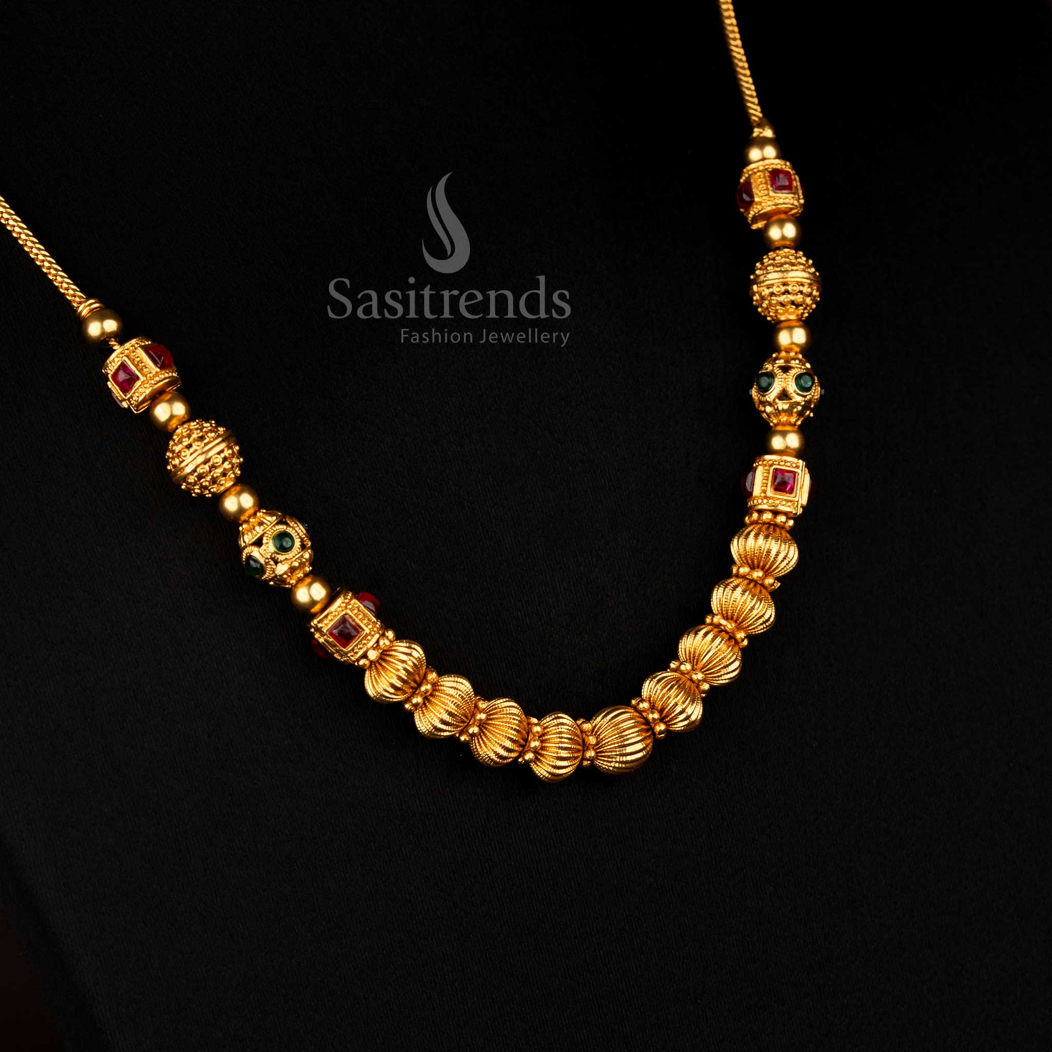 Timeless Temple Matte Gold Ball Chain Necklace Ideal for Premium Traditional and Festive Jewellery Wear – Sasitrends