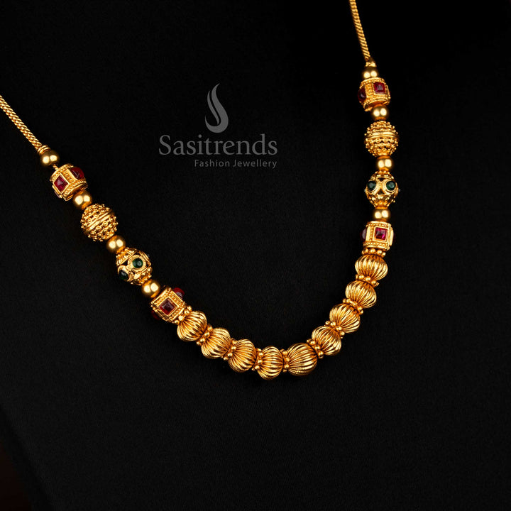 Timeless Temple Matte Gold Ball Chain Necklace Ideal for Premium Traditional and Festive Jewellery Wear – Sasitrends