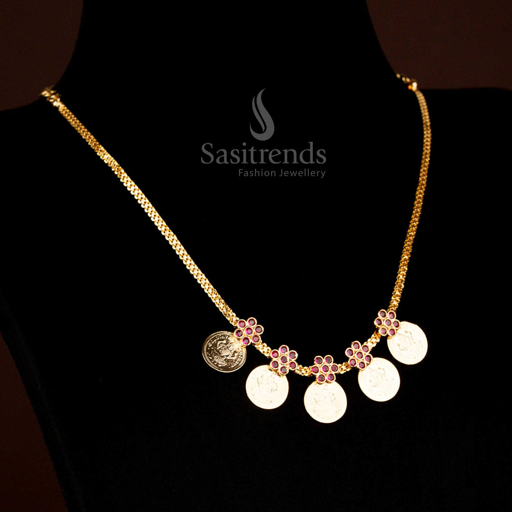 Guaranteed micro gold plated Lakshmi coin necklace crafted in Kerala traditional jewellery style with heritage elegance - Sasitrends