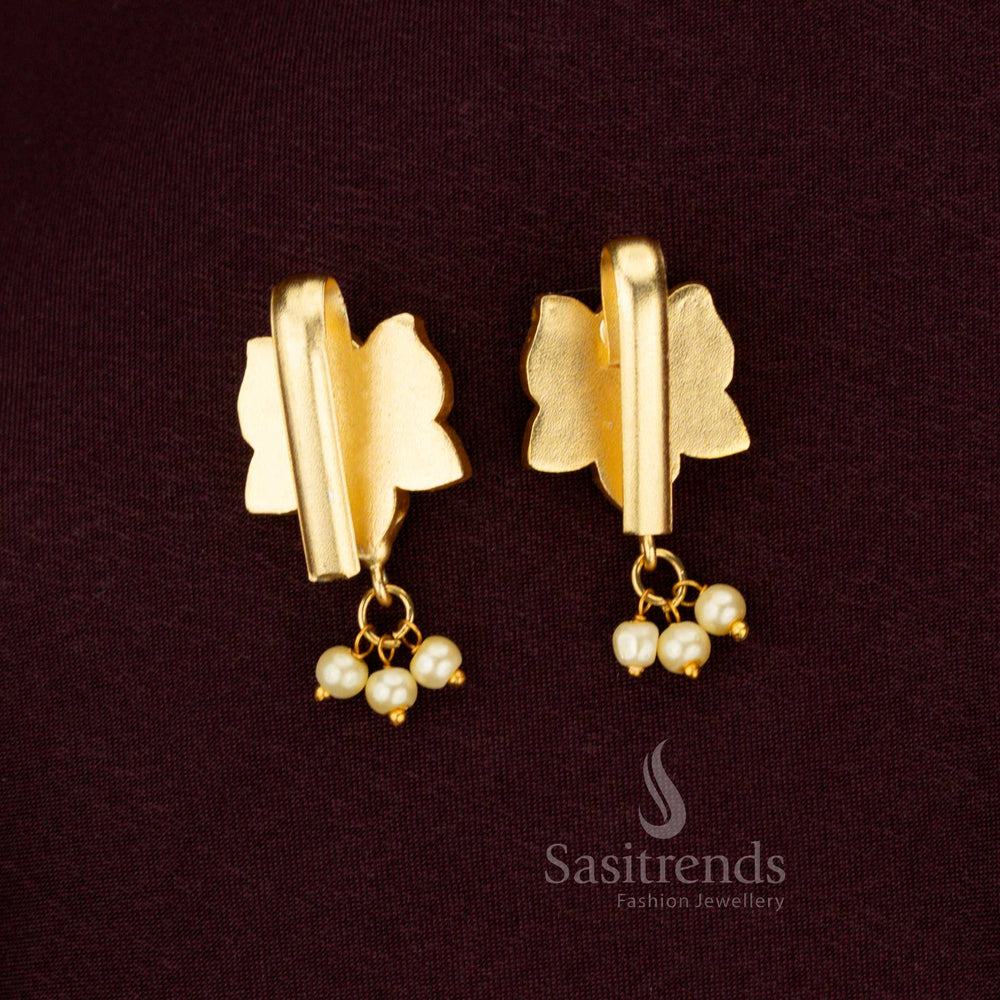 Regal Lotus Bud Cluster Jadau Bugadi Earrings Multi Color With 24K Gold Finish Kundan Stones And Pearls By Sasitrends