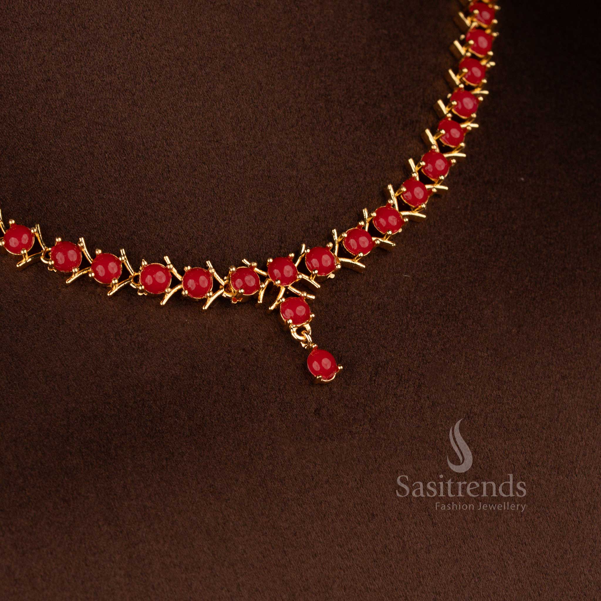 Radiant pavalam micro gold plated American diamond necklace created for celebration saree elegance – Sasitrends