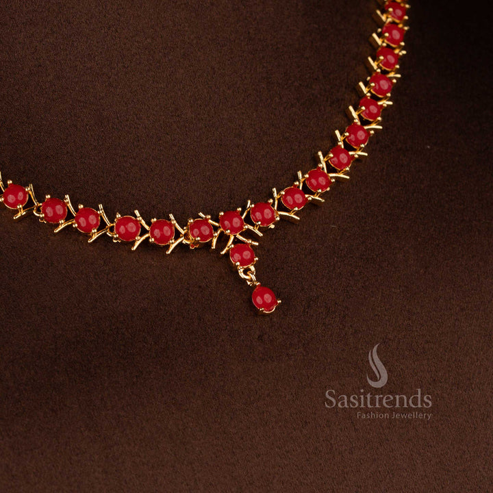 Radiant pavalam micro gold plated American diamond necklace created for celebration saree elegance – Sasitrends