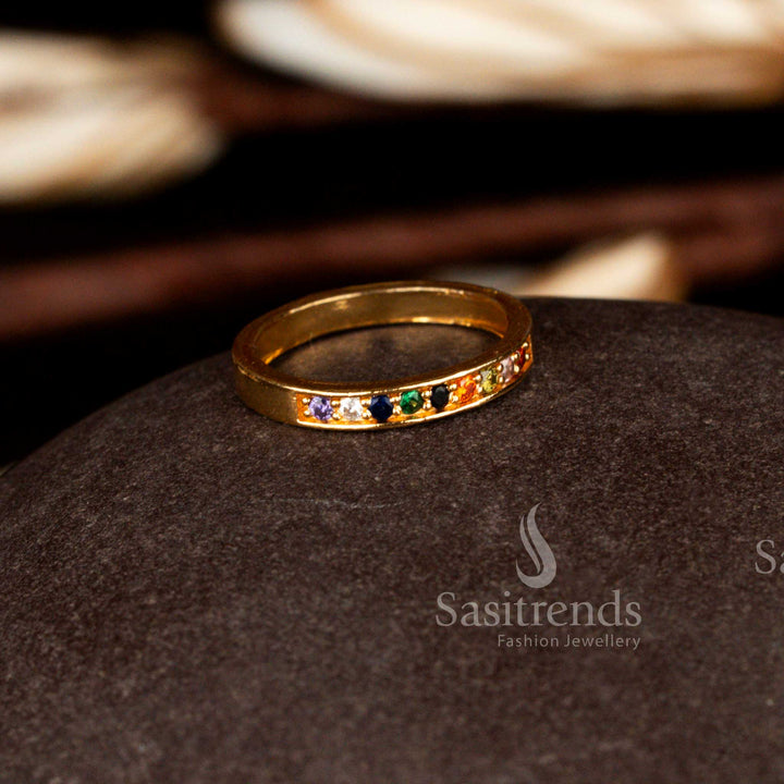 Imperial guaranteed micro gold plated AD multicolor stone traditional ring with dazzling brilliance suited for wedding rituals and celebratory evenings – Sasitrends