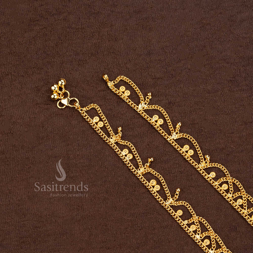 Traditional Wedding Anklet Pair With Micro Gold Double Chains And Ethnic Coin Motifs Foot Jewellery - Sasitrends