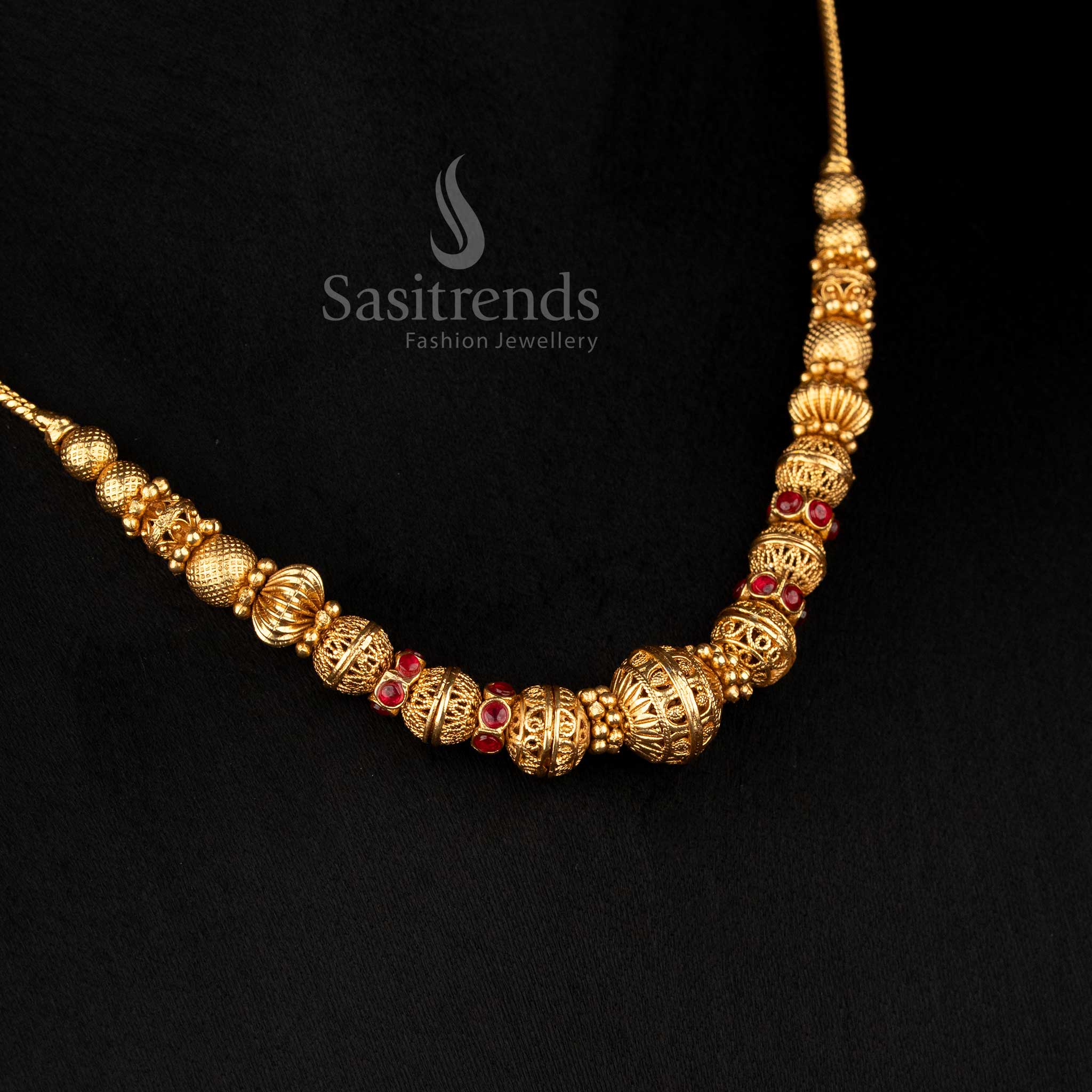 Divine Temple Matte Gold Plated Classic Ball Chain Necklace Capturing Devotional Beauty with Premium Festive Jewellery Appeal – Sasitrends