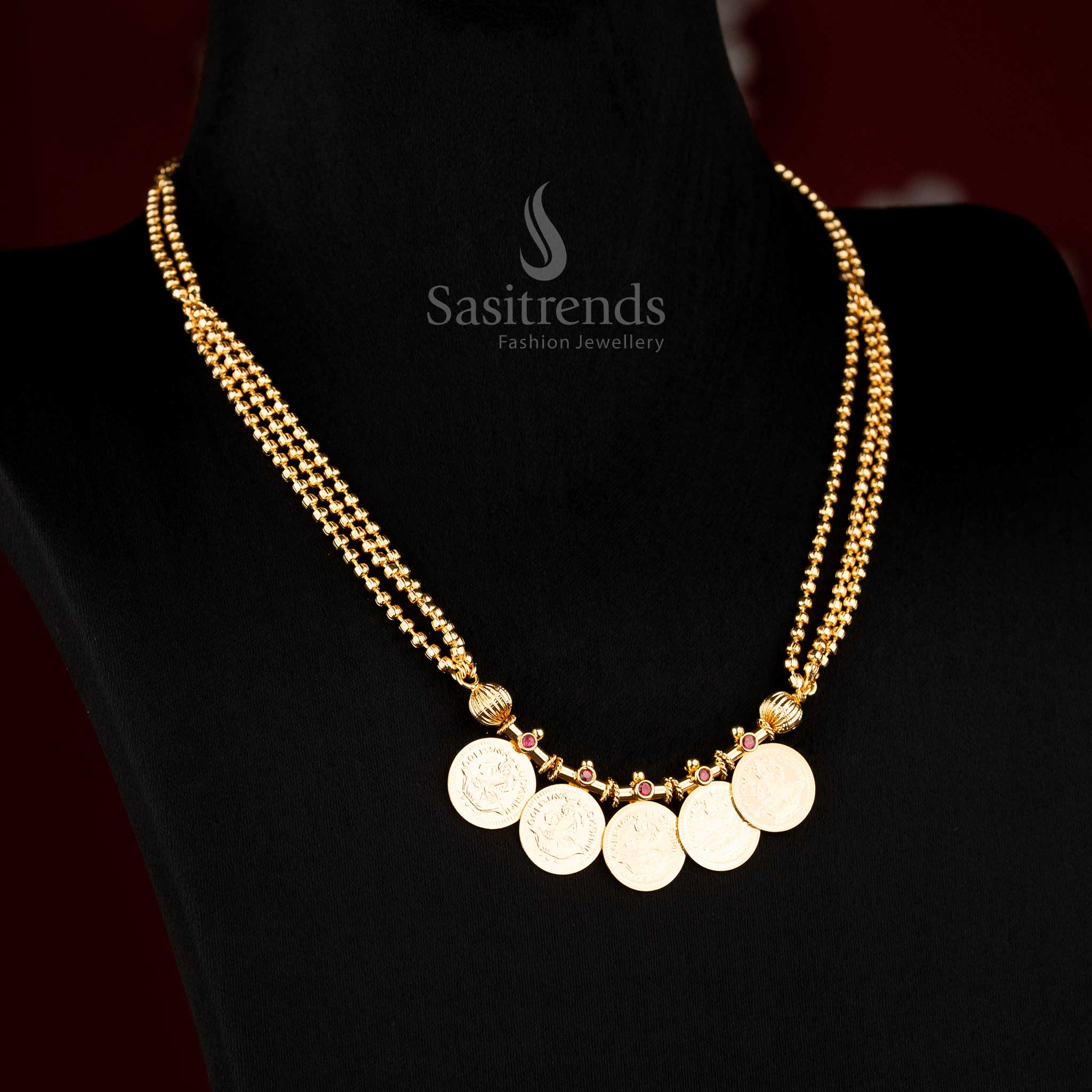 Opulent pink Lakshmi design ball chain necklace for women, classic jewellery for cultural celebrations - Sasitrends