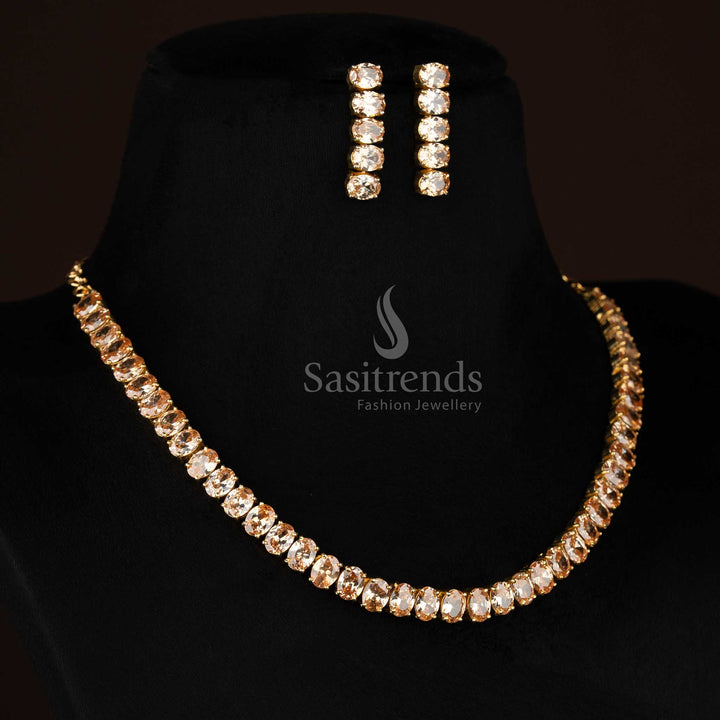 HoneydewGleam American diamond micro gold plated oval necklace curated for party elegance and refined evening styling - Sasitrends