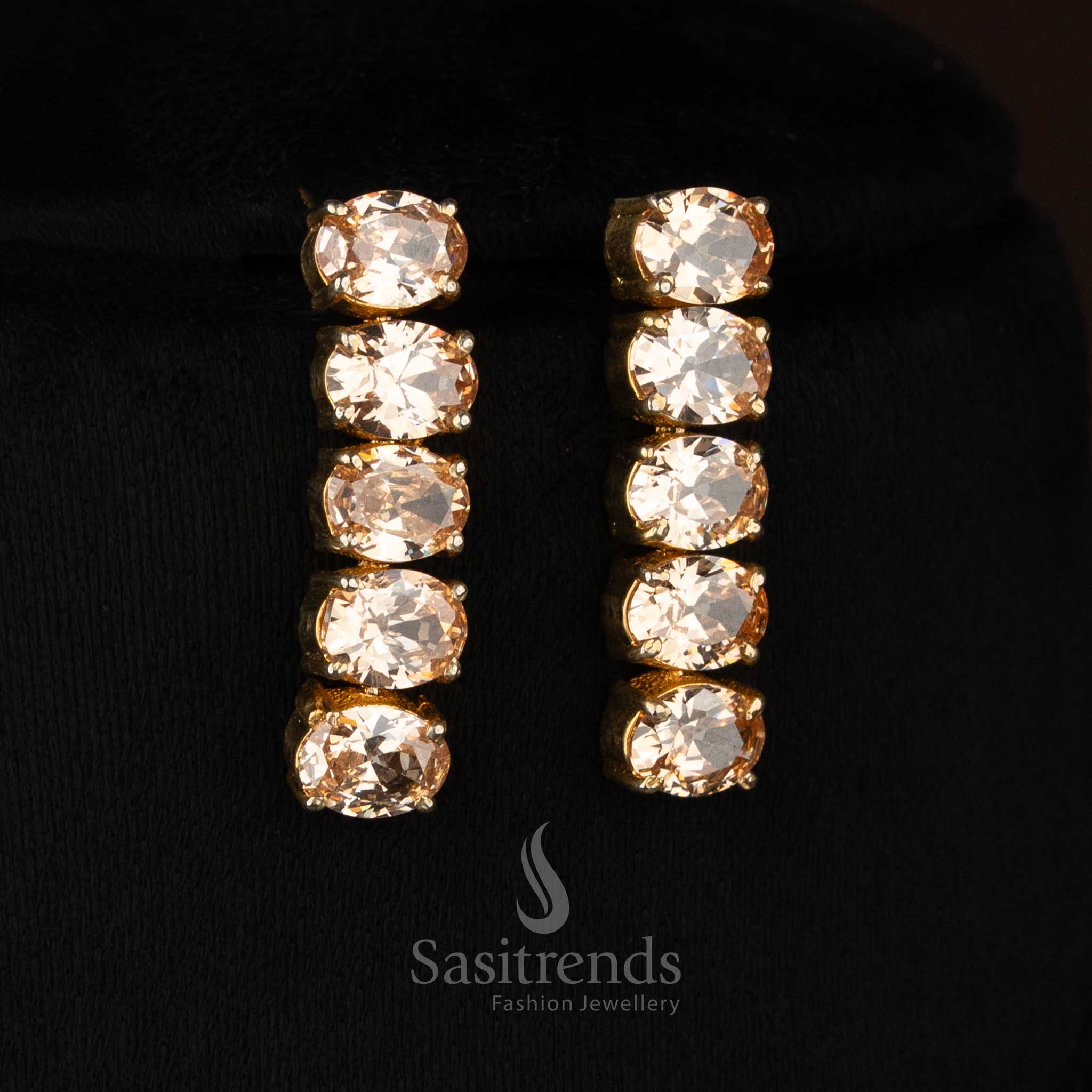 Honey GoldenGlow American diamond micro gold plated oval necklace crafted for stylish evening socials and party styling - Sasitrends