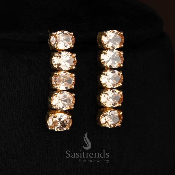 Honey GoldenGlow American diamond micro gold plated oval necklace crafted for stylish evening socials and party styling - Sasitrends