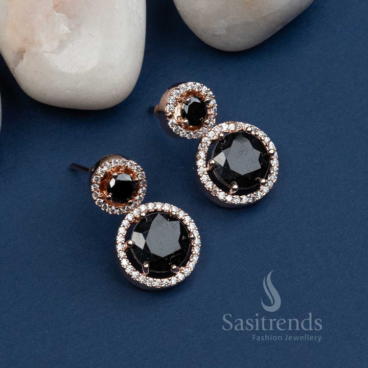 
Radiant Black Stone Rose Gold Plated Earring with American Diamond Stones
