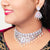 Rhodium Silver Plated Wedding Choker Necklace Set with Pink Stones, American Diamonds, and Pearl Drops