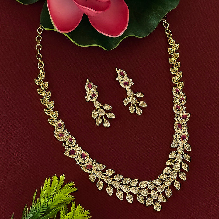 New Trendy Micro Gold Plated Floral and Leaf American Diamond Jewellery Set for Women | Sasitrends