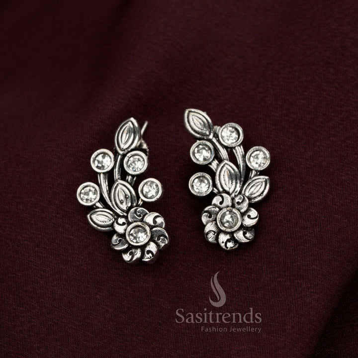 Divine white oxidised floral earrings designed with baroque detailing perfect for noble celebrations sovereign brides and resplendent jewellery beauty – Sasitrends