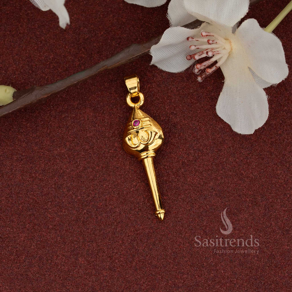 Opulent ruby shine guaranteed micro gold plated vel pendant enriched with artistic sacred detailing and dazzling AD stone luxury for an auspicious and graceful look - Sasitrends
