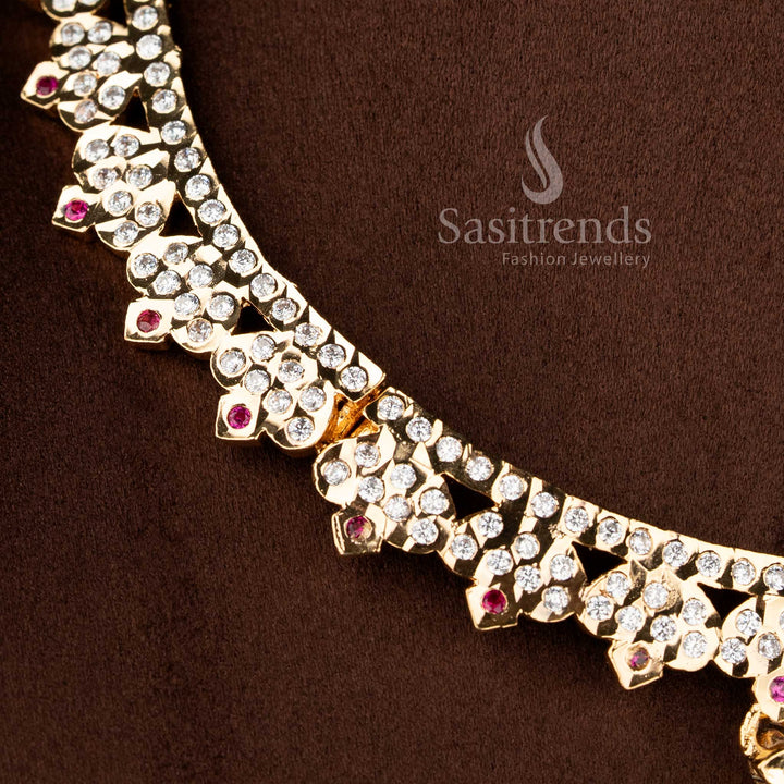 Heritage wedding impon attigai necklace in white ruby crafted with grand flare pathakam motif and rich shine – Sasitrends