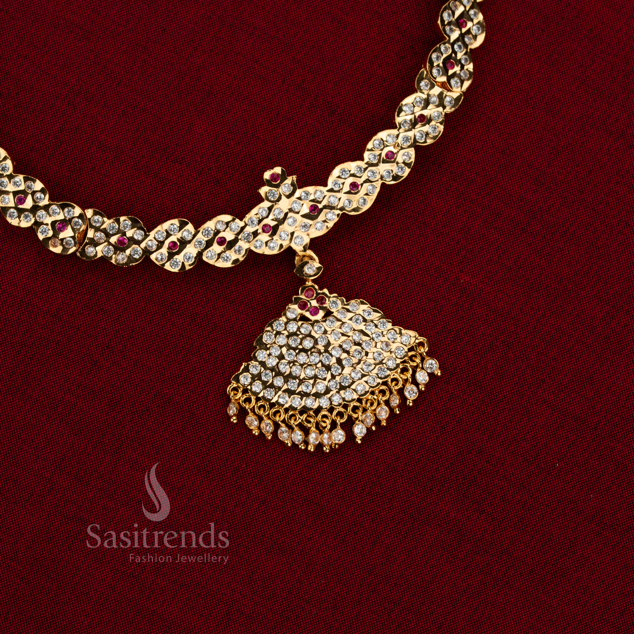 Auspicious radiance impon micro gold plated attigai necklace white ruby offering rich brilliance for temple visits and bridal styling – Sasitrends