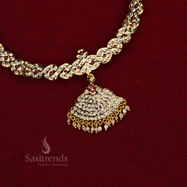 Auspicious radiance impon micro gold plated attigai necklace white ruby offering rich brilliance for temple visits and bridal styling – Sasitrends