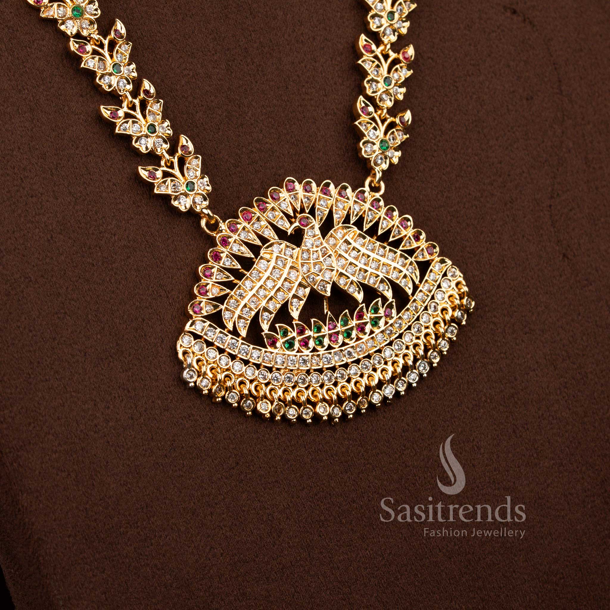 Magnificent Micro Gold Plated Crescent Garuda Eagle Motif Butterfly Chain Long Haram Necklace Set - Guaranteed - Sasitrends