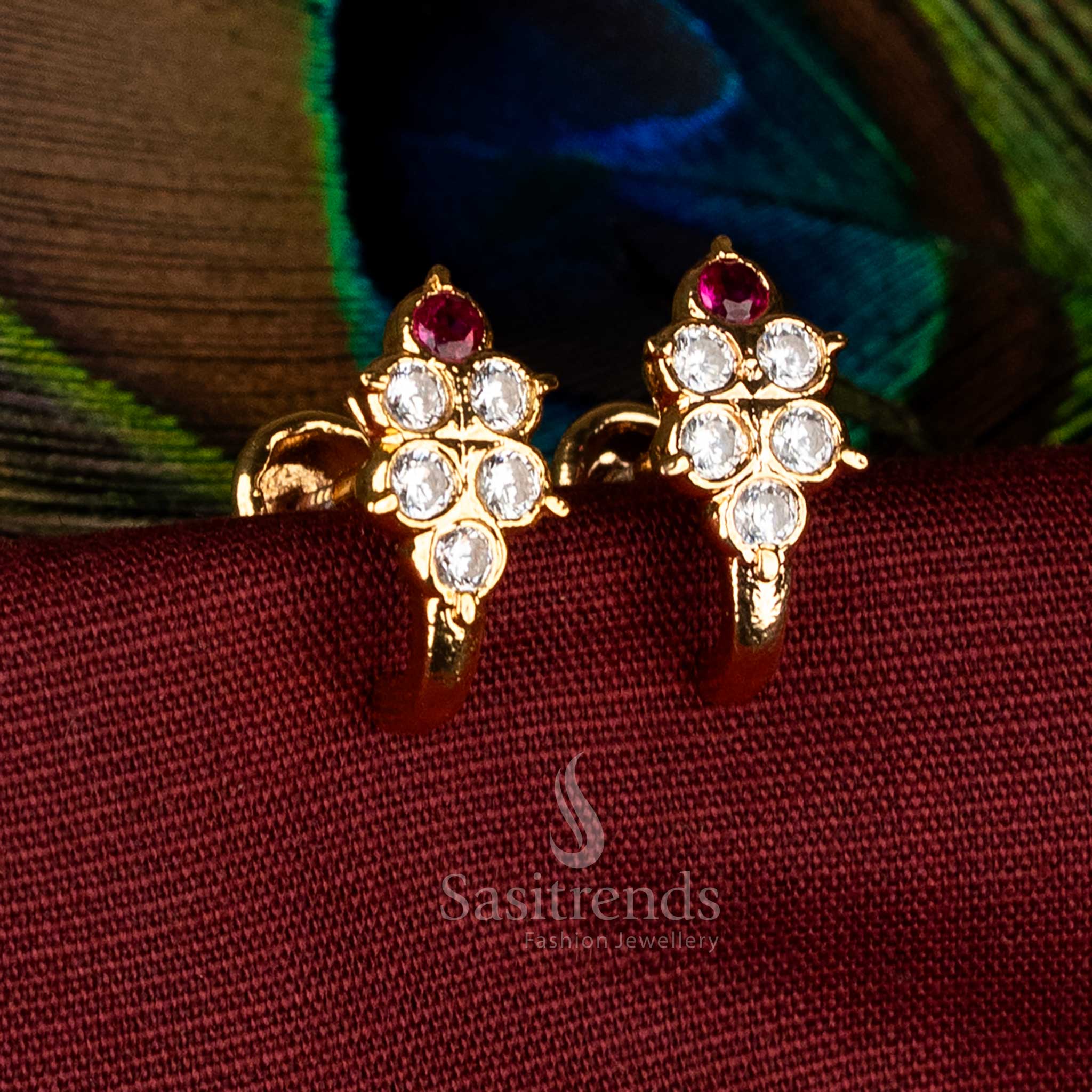 White-ruby dual tone Impon Addigai AD stone floral design stud tops perfect for cultural saree wear jewellery and family celebrations – Sasitrends
