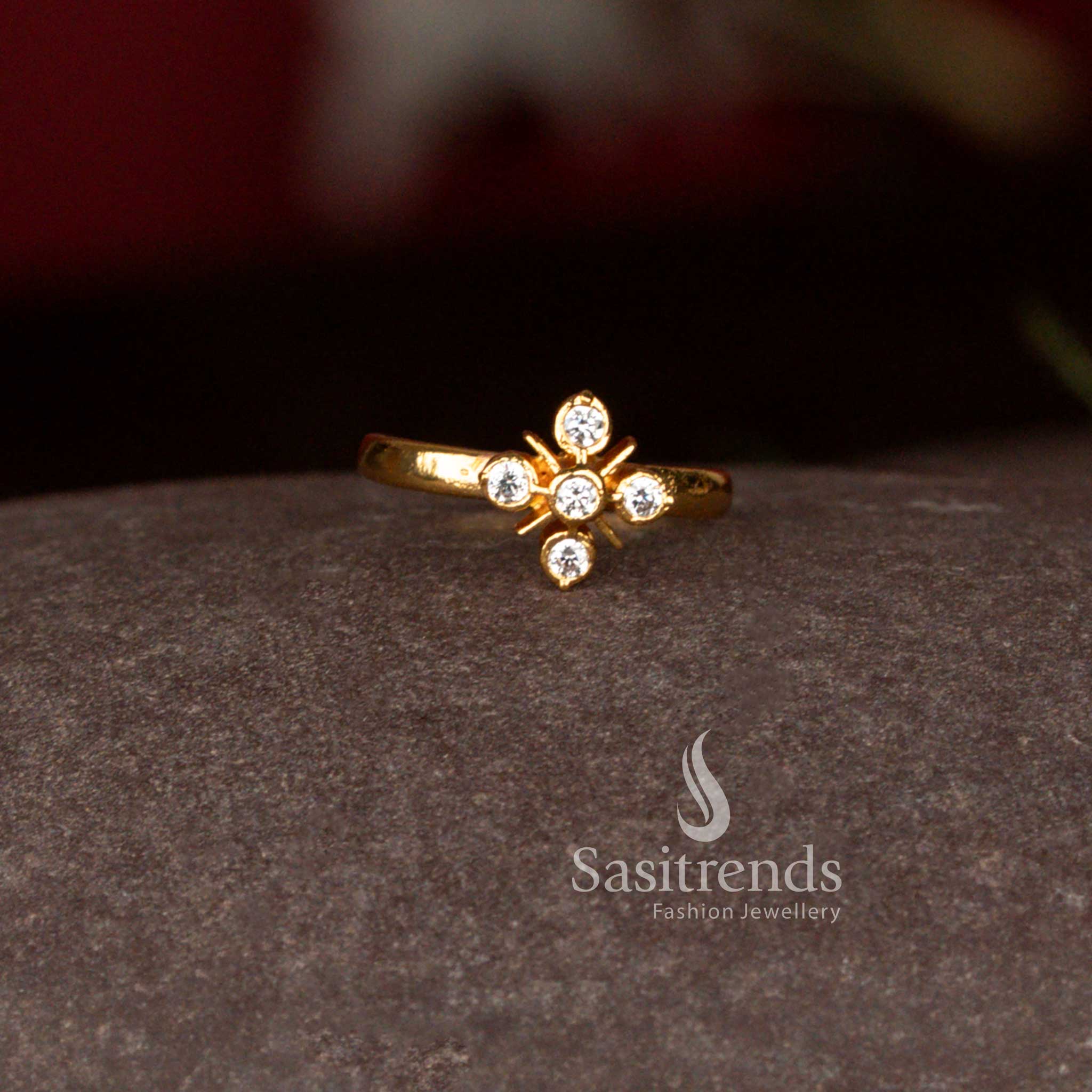 Elegant adjustable Panchaloha Impon Addigai micro gold plated rings adorned with American Diamond stones for traditional saree finger wear jewellery – Sasitrends