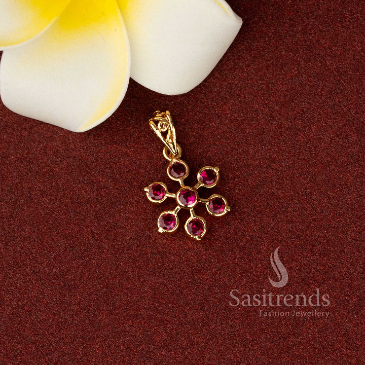 Ornamental Impon panchaloha micro gold pendant encrusted with ruby stones and elevated AD elegance perfect for traditional saree wear and festive gatherings – Sasitrends