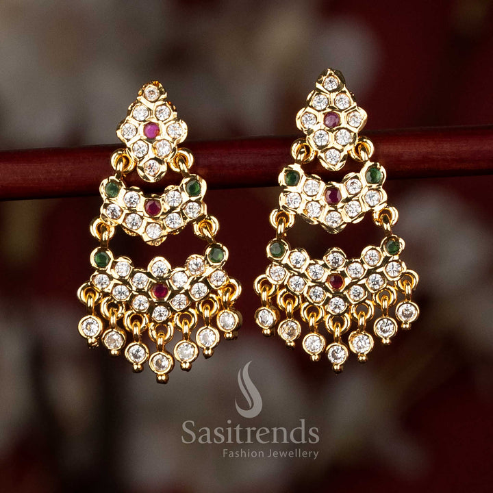 Vibrant impon micro gold plated diamond cut stud earrings with dual layer arch and ad stones multi colour for festive ethnic styling - Sasitrends
