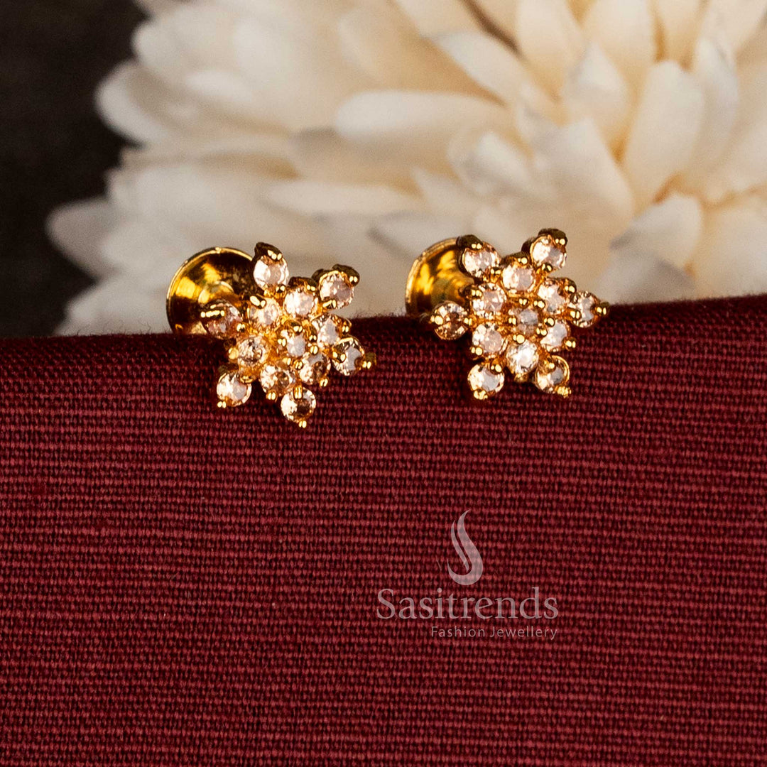 Charming micro gold plated honey AD floral radial symmetry screw studs highlighting modern warm tones for contemporary fashion styling and daily outfit elegance – Sasitrends