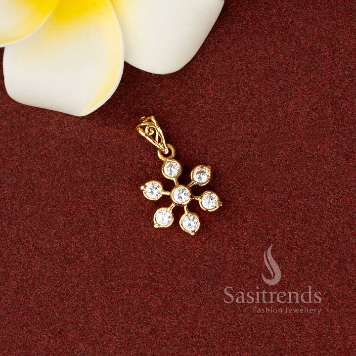 Impon Micro Gold Plated Panchaloha Heritage Floral Pendant with Radiant AD Accents for Bridal & Festive Wear
