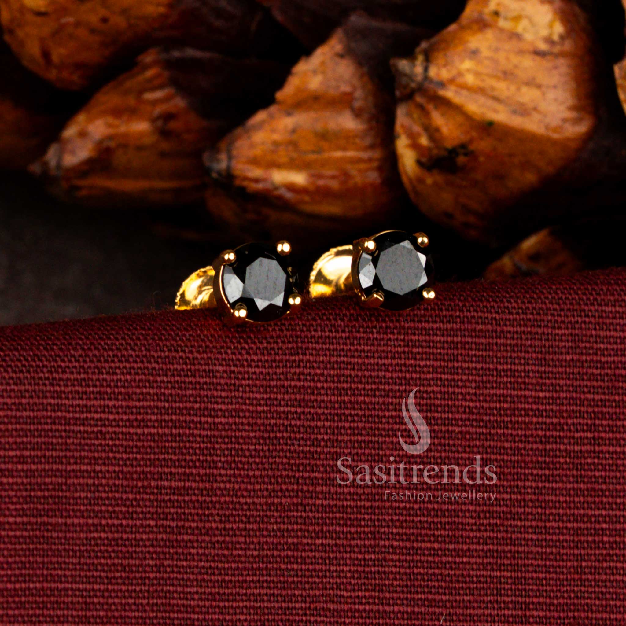 Impon micro gold plated traditional earrings in black adorned with pearl pavalam combination and secure screw type studs for elegant wear – Sasitrends