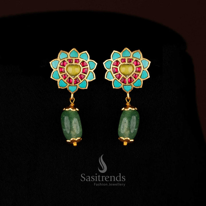 Majestic Jadau 24K gold plated floral earrings with unique bird motif and pearl danglers, crafted for multi-colour festive and evening wear – Sasitrends