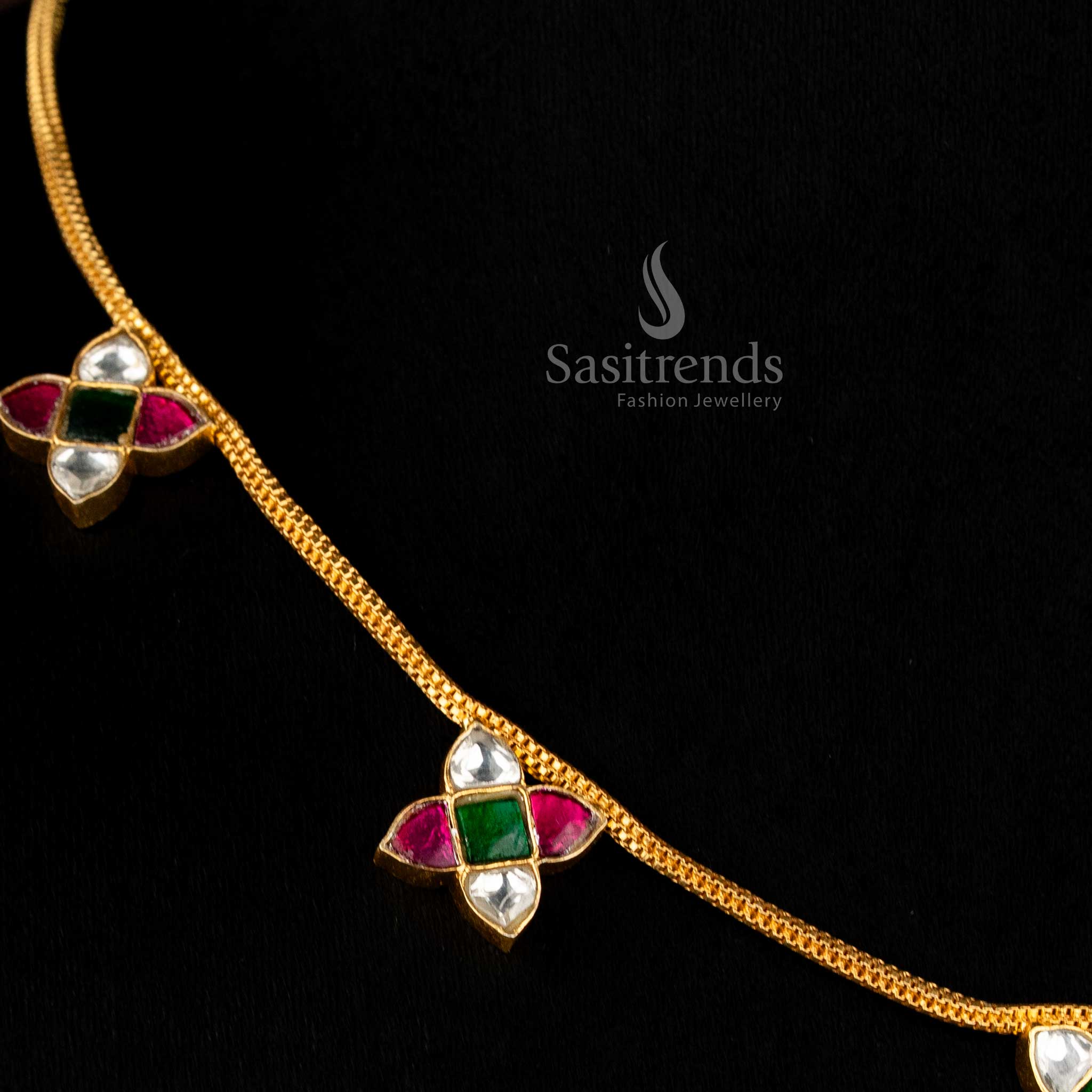 Majestic Jadau 24K gold plated earrings with four-petal floral clusters and pearl danglers, crafted for multi-colour wedding and festive occasions – Sasitrends