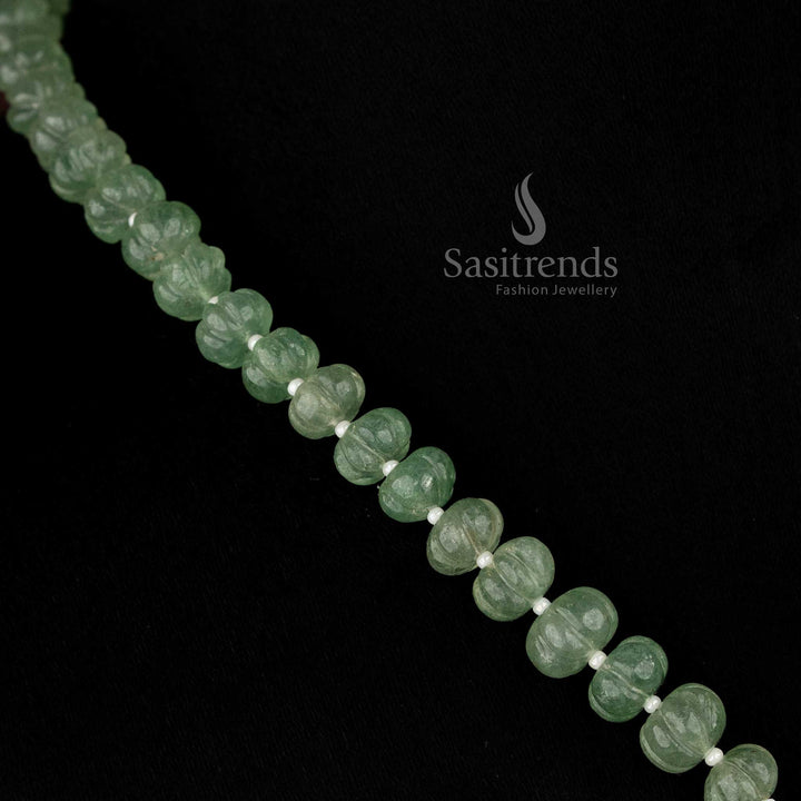  Jadau gold plated floral earrings with faceted green beads and pearl danglers, designed for Navarathna-inspired festive and evening wear – Sasitrends