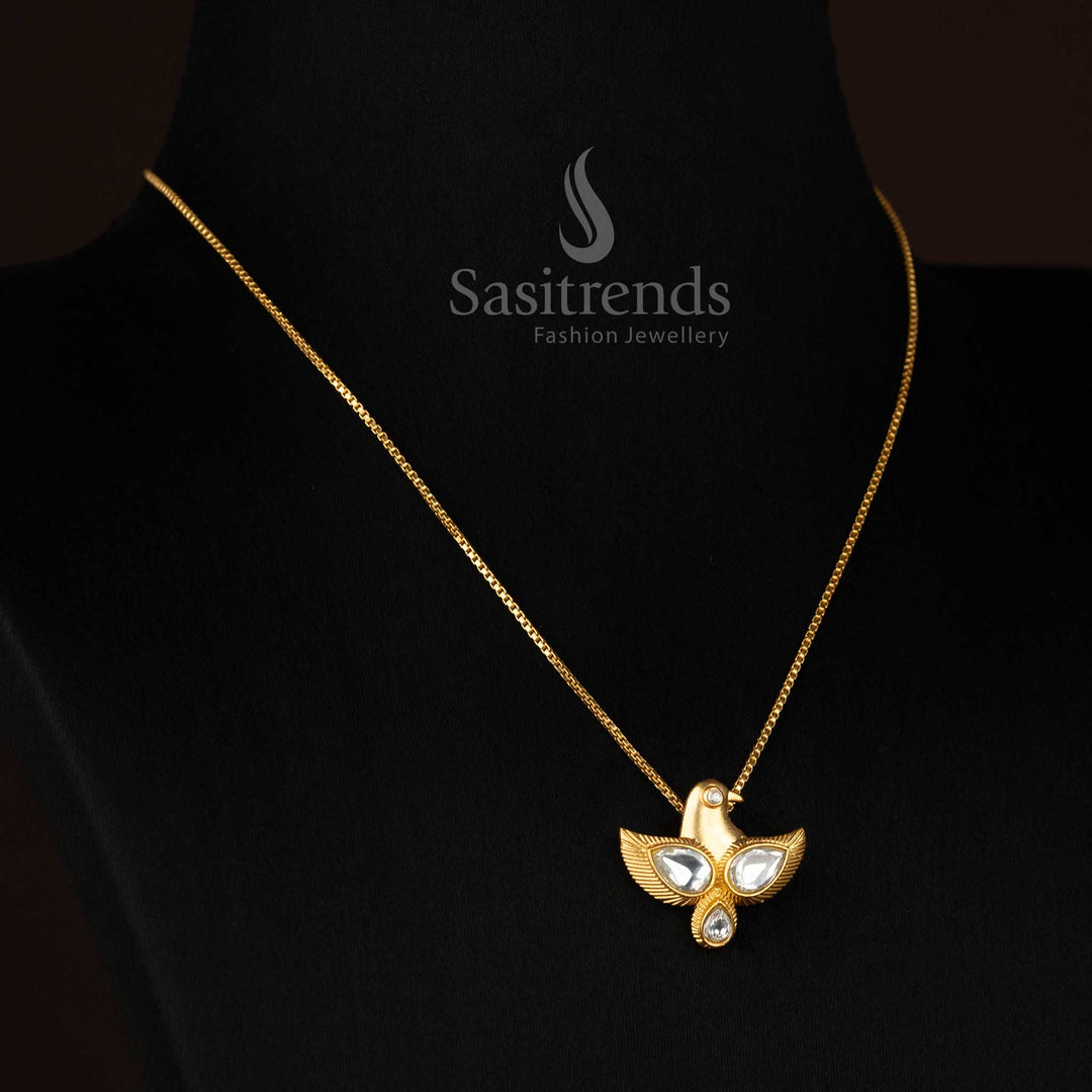 Regal Jadau Kundan 24K gold plated white teen eagle pendant chain necklace perfect for festive celebrations and ceremonial attire -Sasitrends