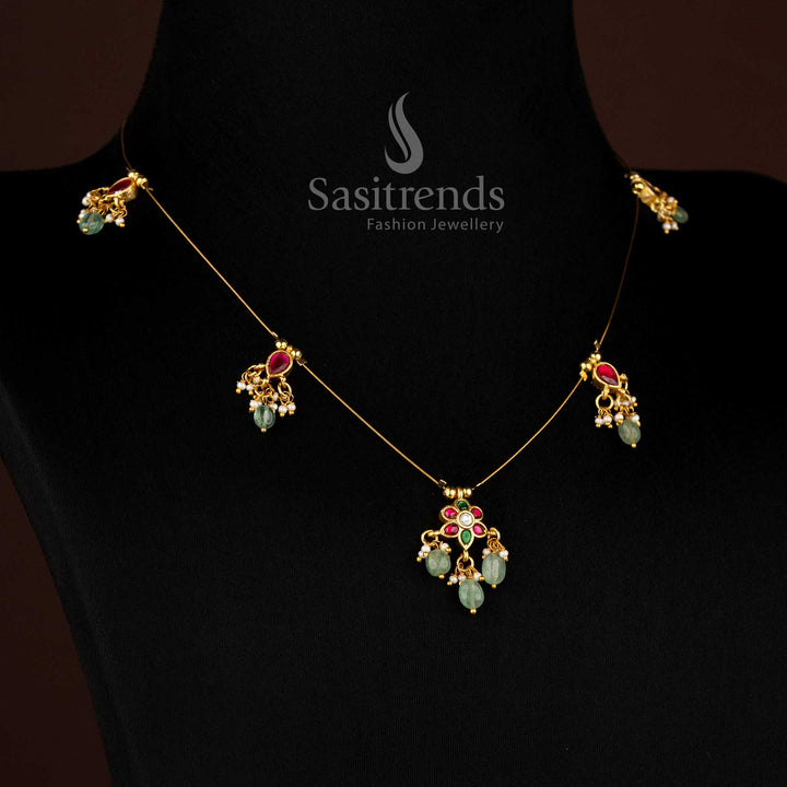 Majestic Jadau 24K gold plated necklace floral motifs, perfect for sangeet nights and designer saree styling – Sasitrends