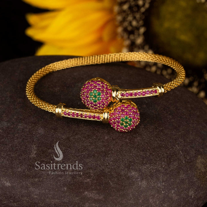 Emerald Ruby micro gold plated stone drop earrings with vibrant ruby and green stones, perfect for festive, wedding, and grand celebration occasions – Sasitrends