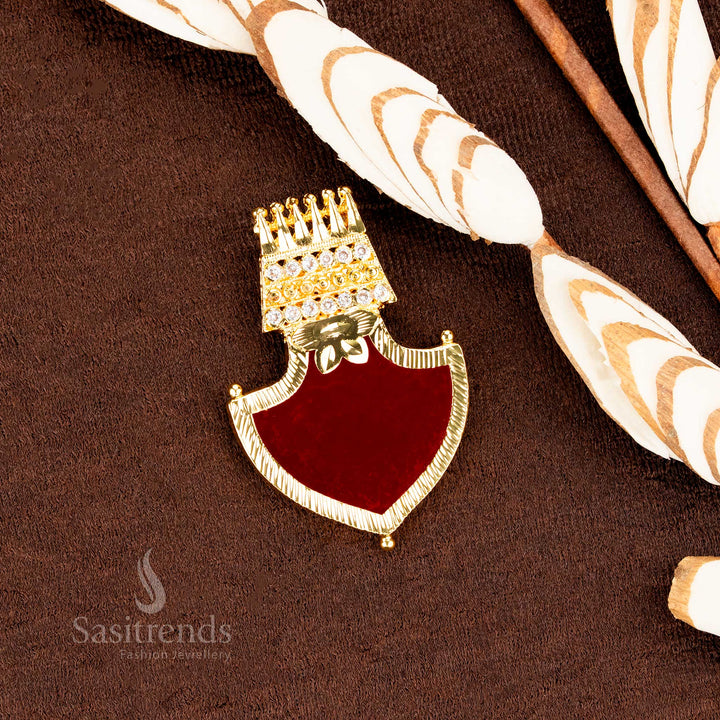 Majestic Kerala style micro gold plated big Palakka design in bold red stones, enhanced with double-line AD sparkle, evoking the richness of traditional heritage jewellery styling by Sasitrends
