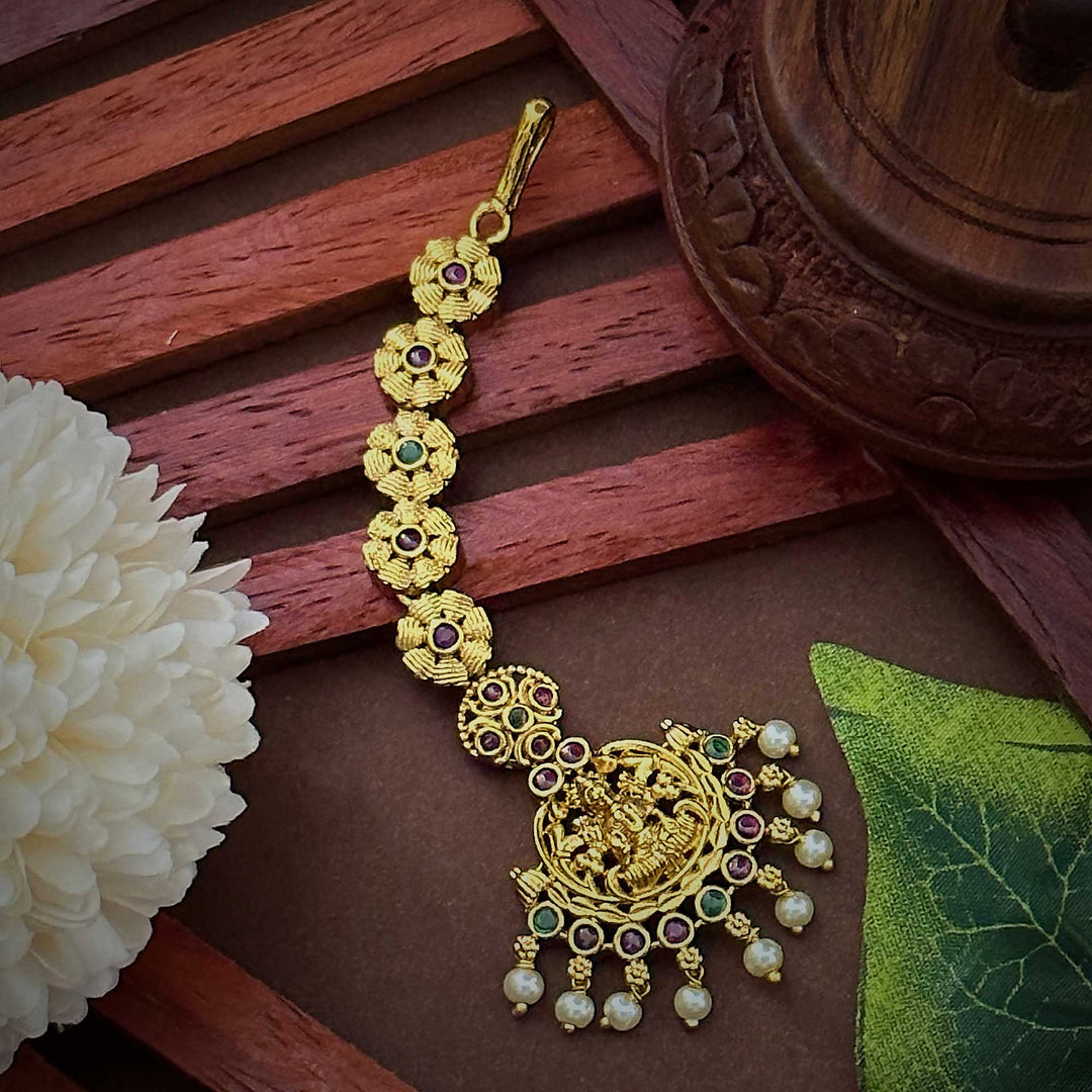 Temple Gold Bridal Lakshmi Motif AD Maang Tikka Wedding