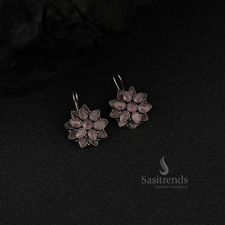 Latest Double layered Flower Pattern Oxidised German Silver Earrings