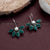 Oxidized German Silver Hook Earrings with Green Stones - Trendy Office Wear Collection for Women