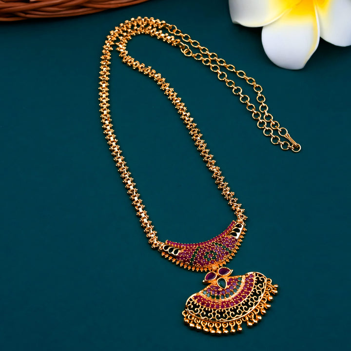 Luxurious Ruby-Green AD Micro Gold Plated Pendant Gajiri Chain - Traditional and Chic