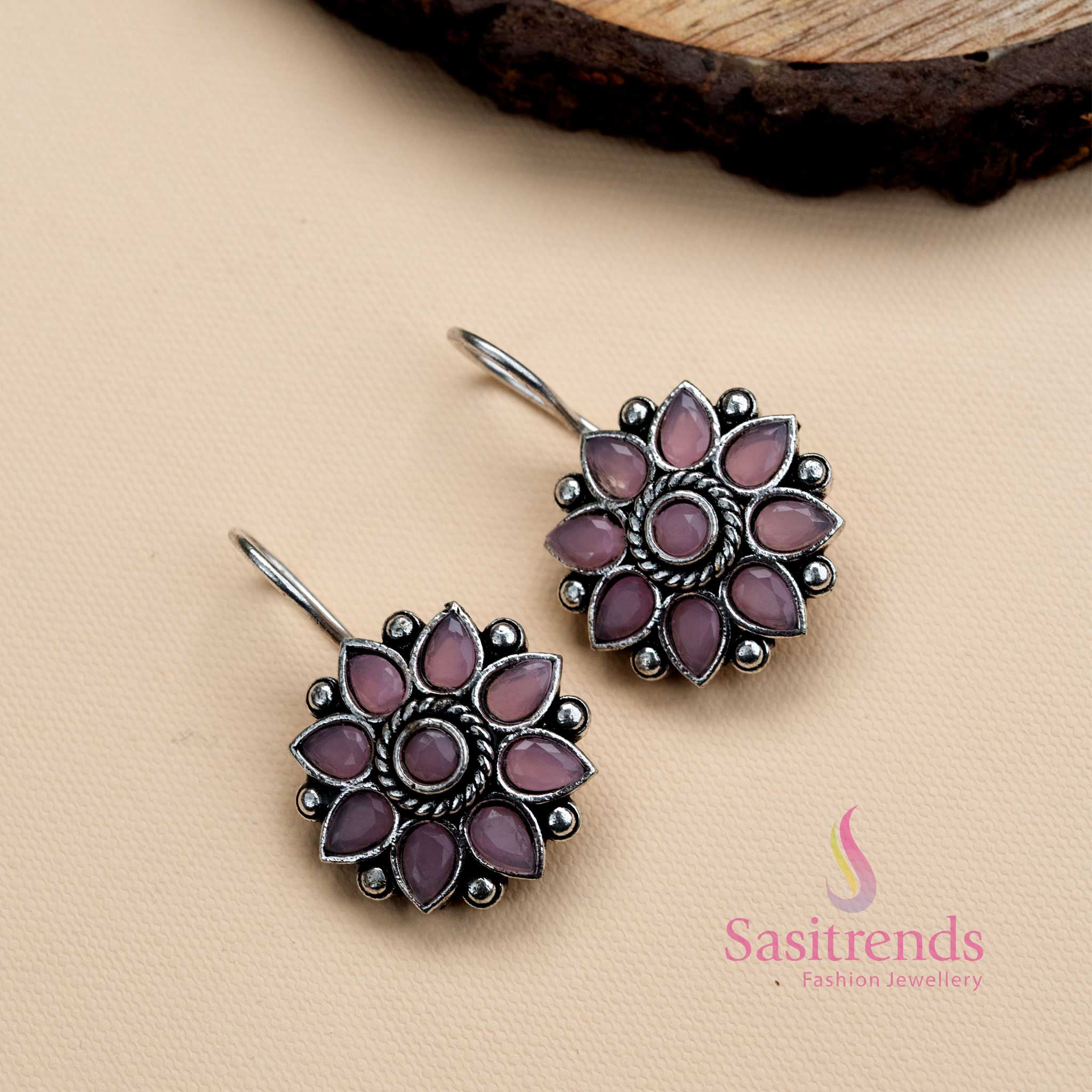Latest Latest layered Flower Pattern Oxidised German Silver Earrings