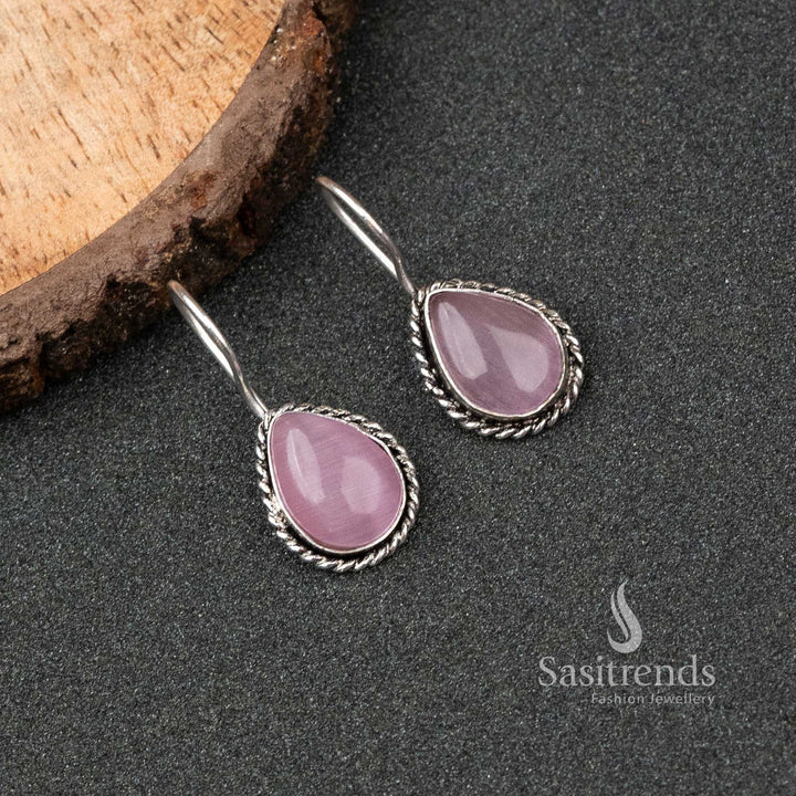 Latest Trendy Oxidized German Silver Water Drop Monalisa Stone Earrings 