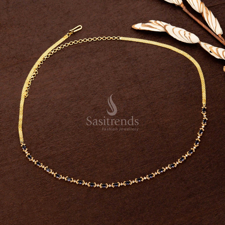 Majestic purple American diamond gold-plated hip belt with dazzling stones, a sophisticated single-line design, and a royal finish—perfect for sarees and festive styling - Sasitrends