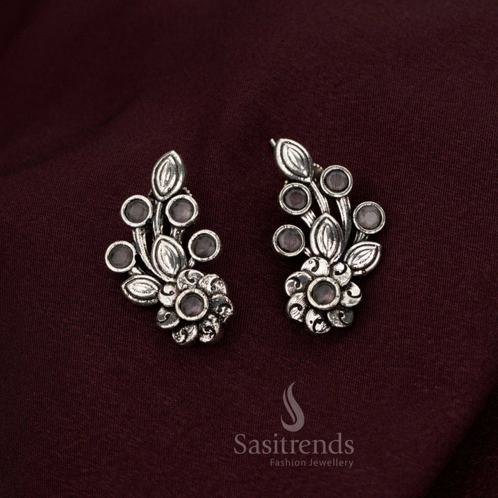 Exquisite grey oxidised floral earrings created with celestial detailing perfect for legacy occasions noble beauty and resplendent jewellery grandeur – Sasitrends